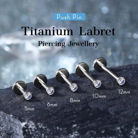 2Pcs 20G/18G/16G G23 Titanium Threadless Nose Stud Earrings Flat Back Tiny CZ Sm - Picture 8 of 9